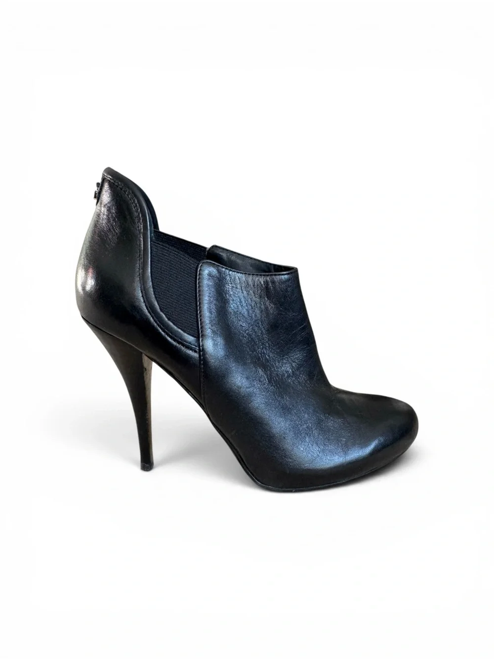 GUESS Leather Stiletto Ankle Booties Black Chelsea Heels Size 6